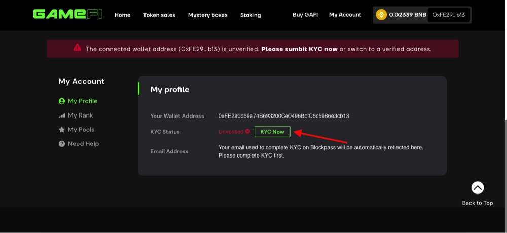 kyc gamefi account