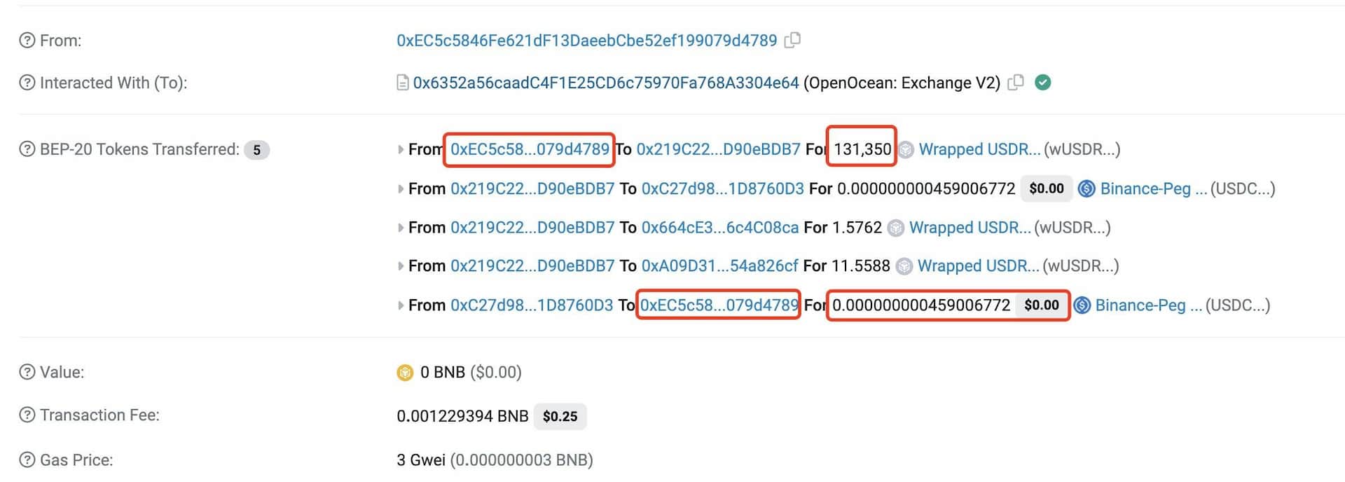 Someone exchanged 131,350 USDR for USDC