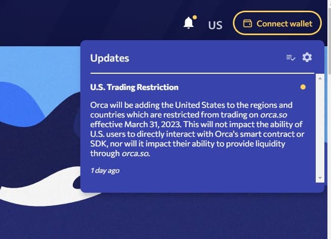 Orca DEX blocks US end users