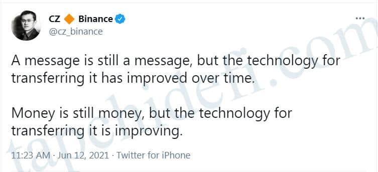 Changpeng Zhao (CZ): Money is still money but money transfer technology is improving - Coin News