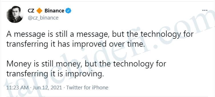 Changpeng Zhao (CZ): Money is still money but money transfer technology is improving - Coin News