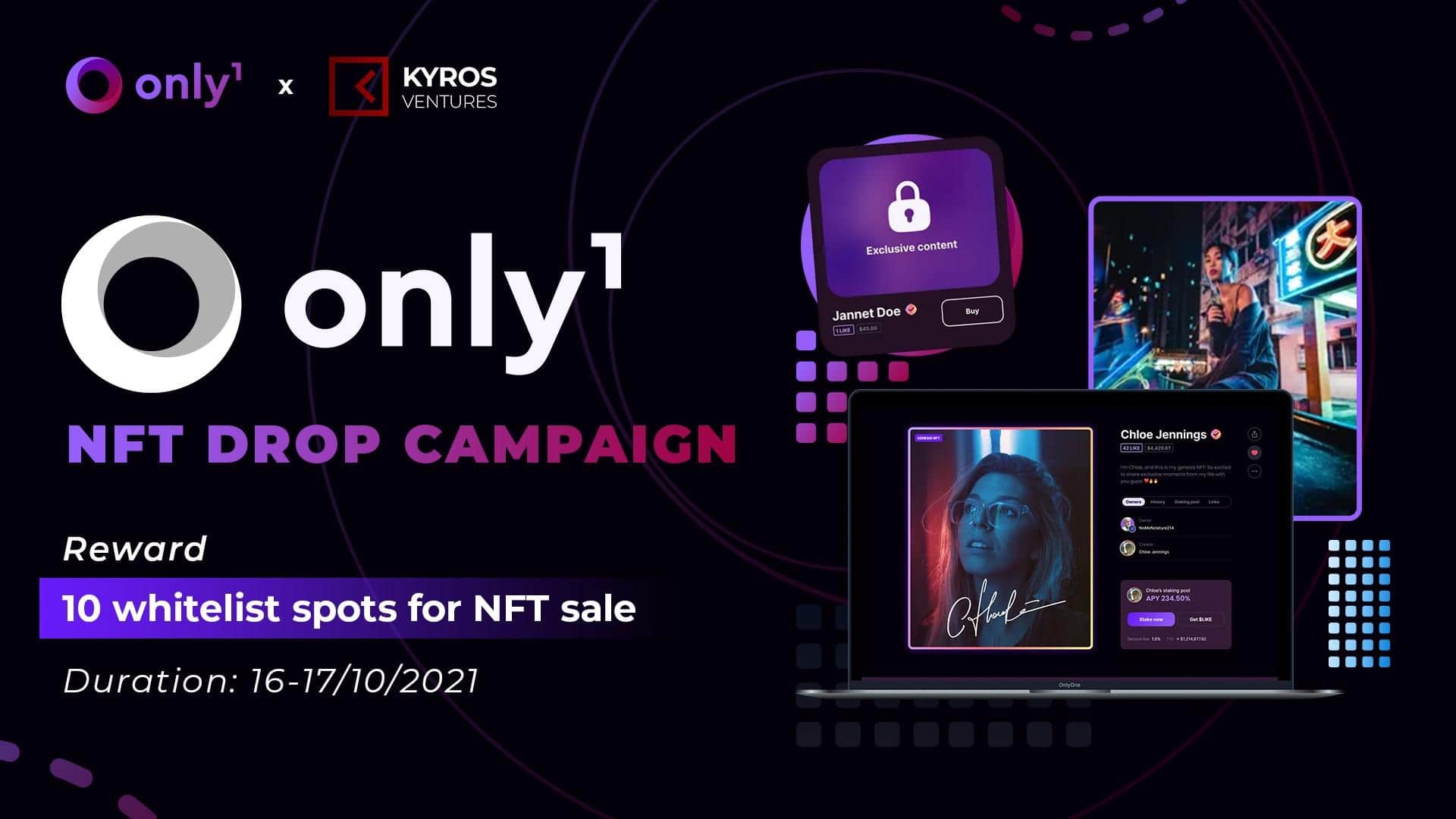 Only1 Event – Drop NFT Campaign with a complete of ten rewards in whitelist for the NFT sale from 18 to twenty October on Only1