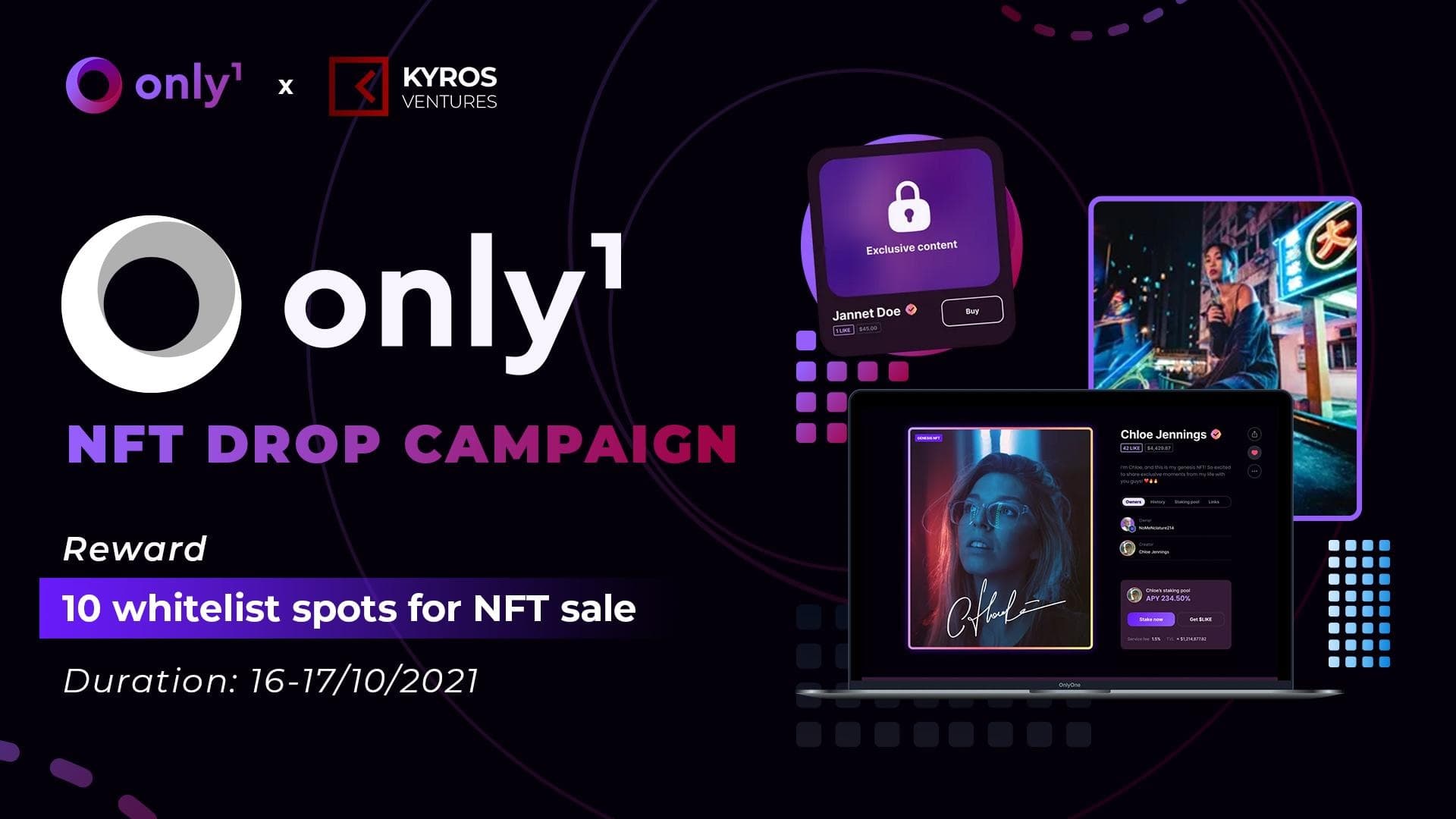 Only1 Event – Drop NFT Campaign with a complete of ten rewards in whitelist for the NFT sale from 18 to twenty October on Only1