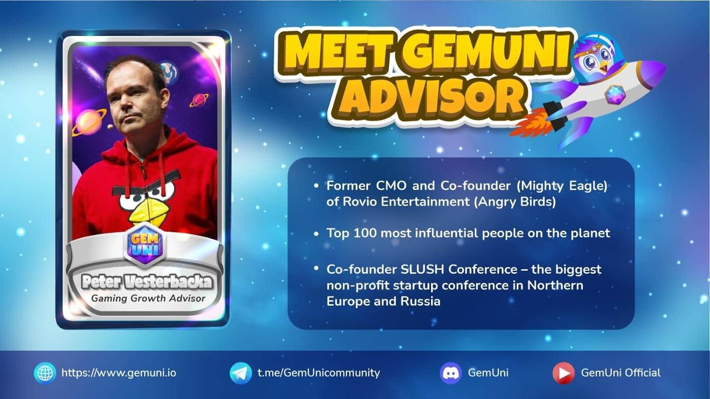 Peter Vesterbacka, “father” of Angry Birds joins advisor for GemUni (GENI)