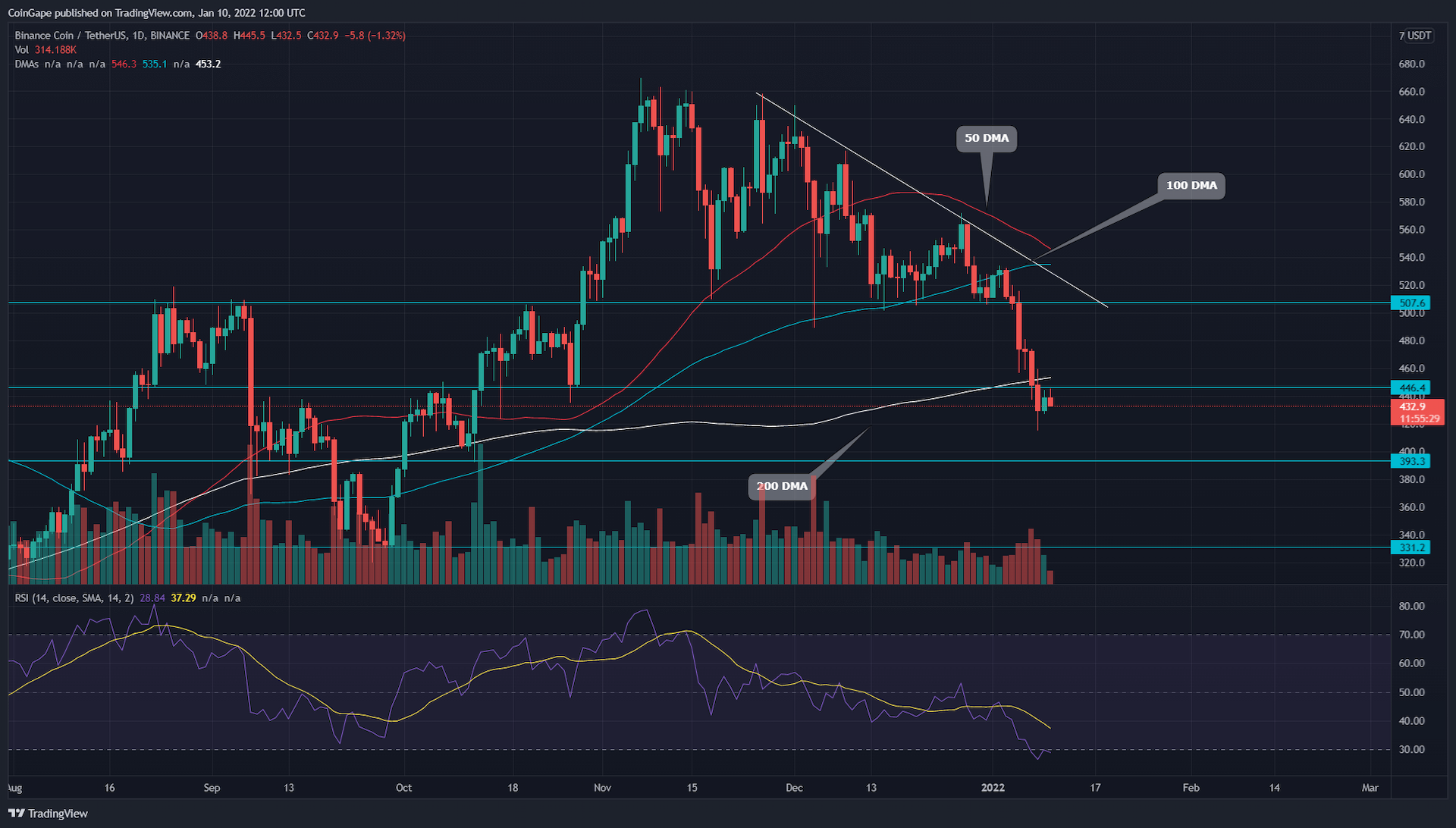 BNB Coin Price Analysis: BNB selling price returns to reduced assistance, trending even more correction