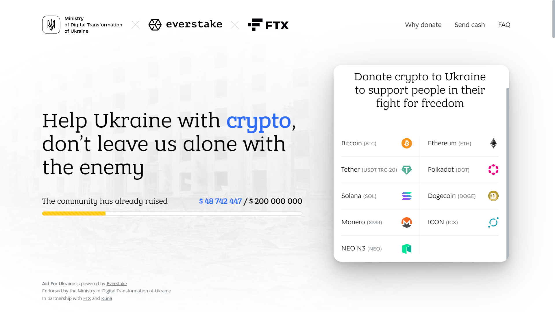 Ukraine has produced an official cryptocurrency donation web-site