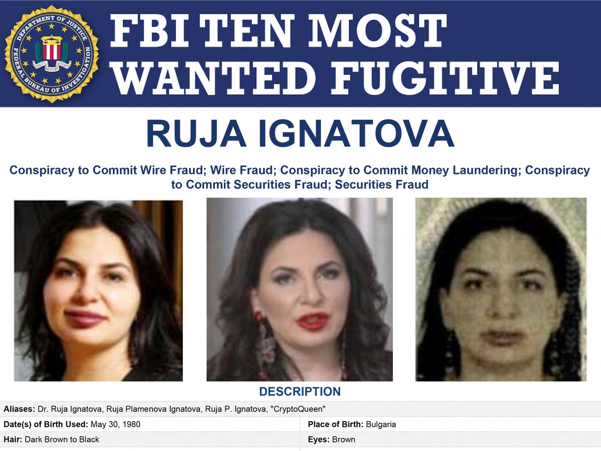“Crypto Queen” has been “designated” by the FBI on the most wished listing