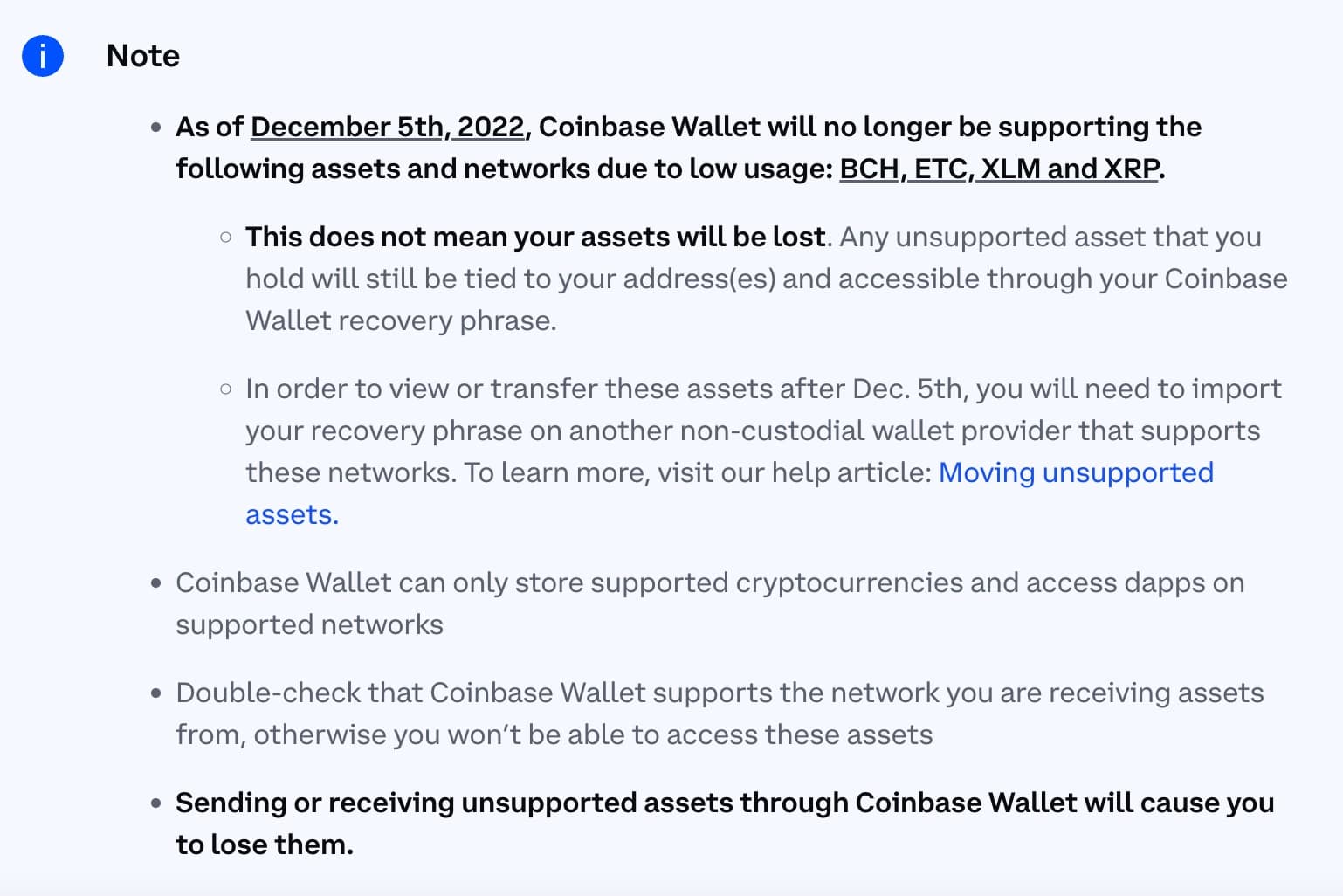 Coinbase wallet stops supporting BCH, And so on, XRP and XLM