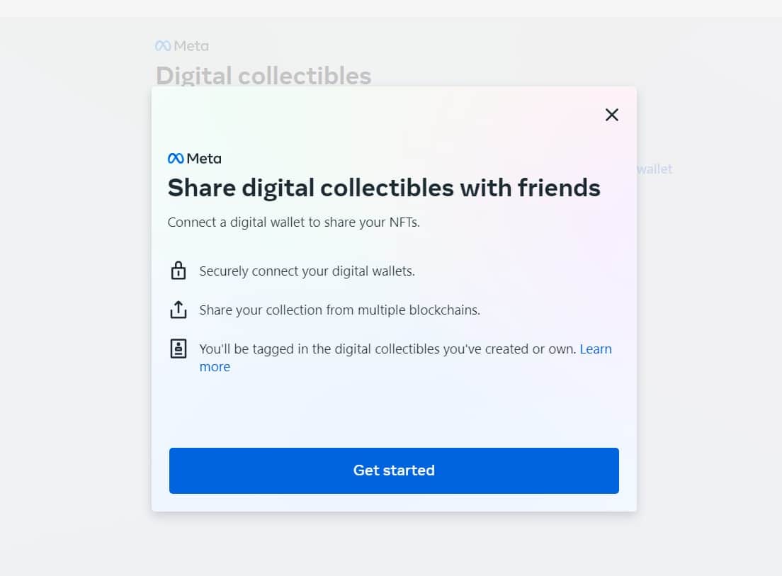 Meta wallet integration, which enables you to submit NFT photographs on Facebook
