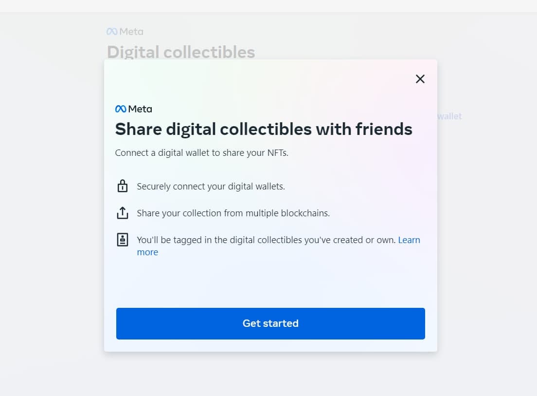 Meta wallet integration, which enables you to submit NFT photographs on Facebook