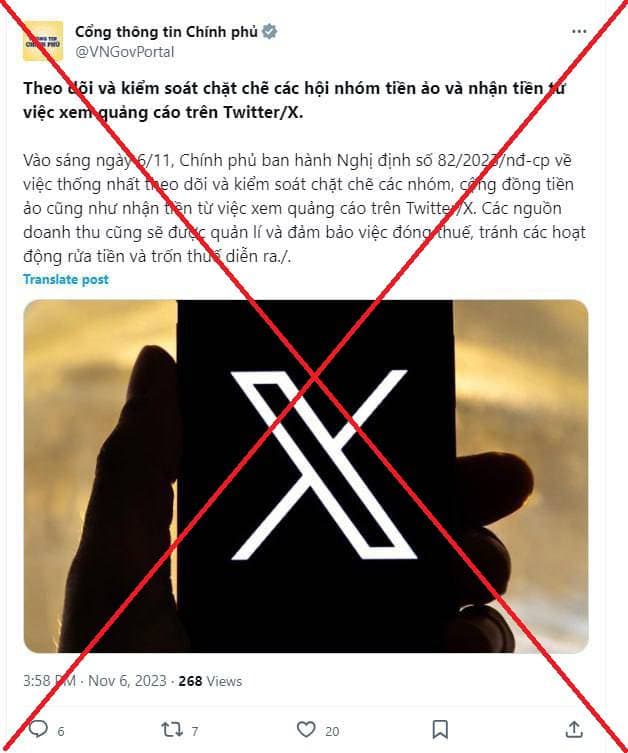 False data seems about the Vietnamese government wanting to be ready to make revenue from X (Twitter) and virtual currency groups