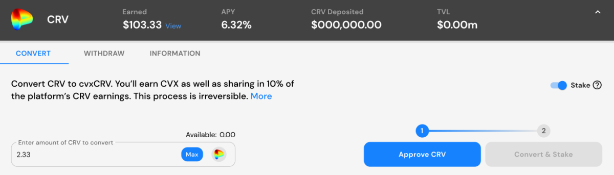 convert crv . tokens