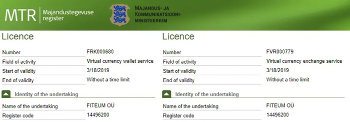 Two regulatory permits are issued by the Estonian authorities.  Source: mtr.mkm.ee