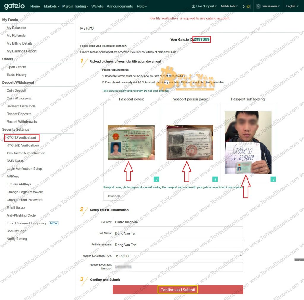 Verify Gate io account.  Photo 1