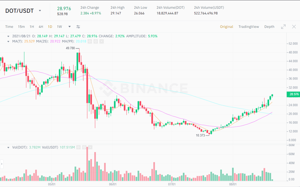 DOT / USDT price chart.  Source: Binance