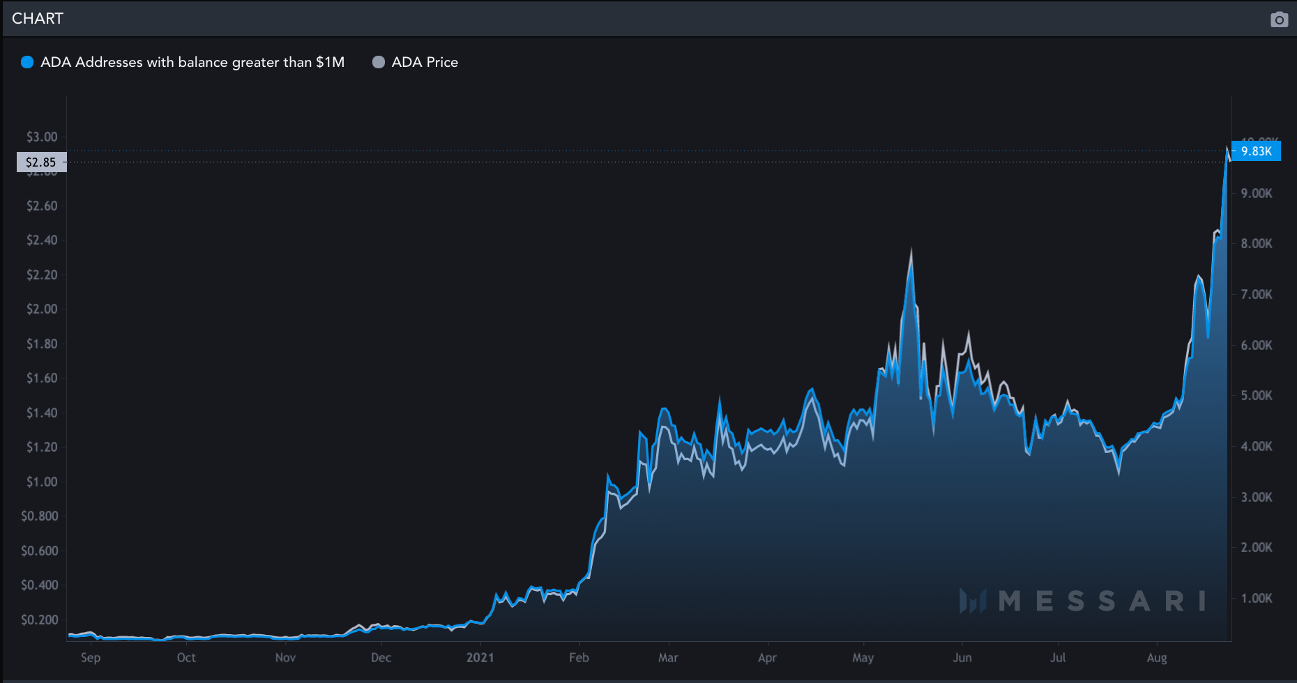 ADA addresses with balances greater than $ 1 million.  Source: Messari