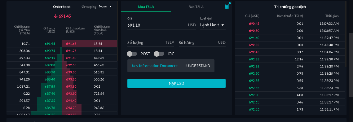 FTX stock trading interface