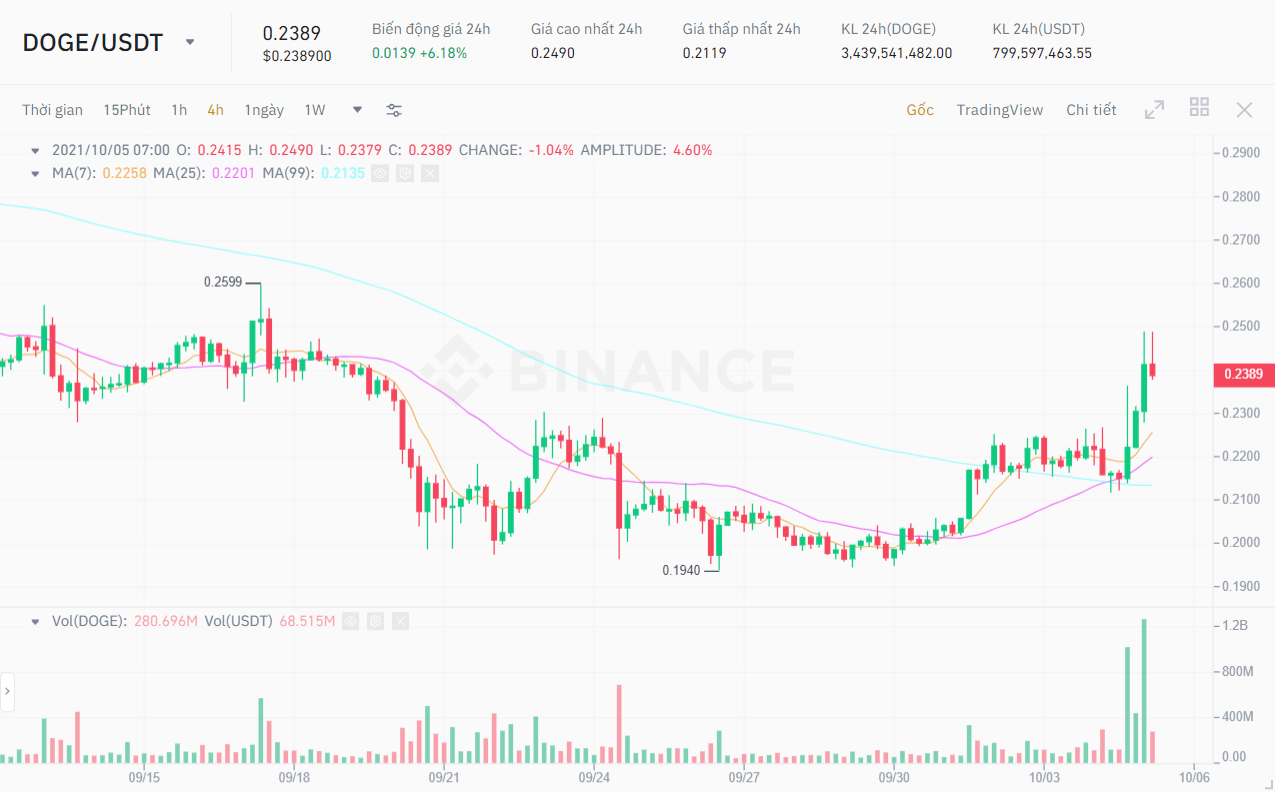 DOGE / USDT price chart.  Source: Binance