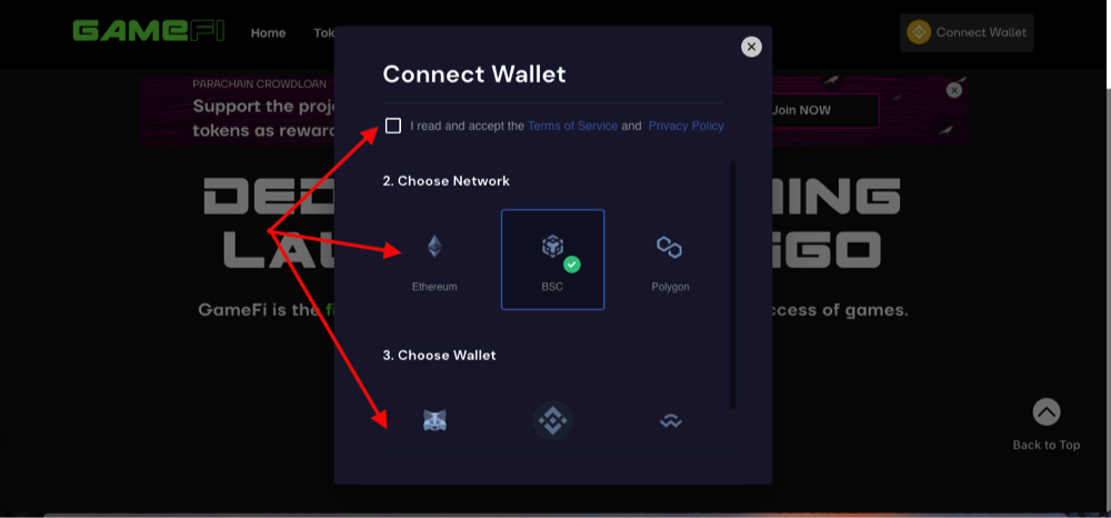 wallet connection option