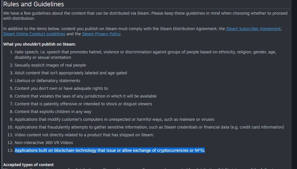 Steam rules and prohibitions.  Source: Twitter