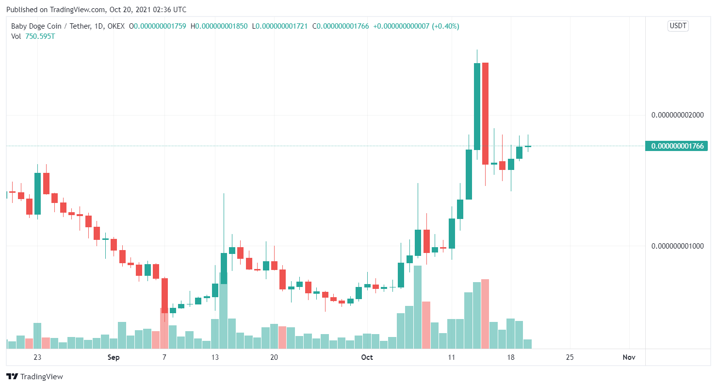 BABYDOGE / USDT price chart.  Source: TradingView