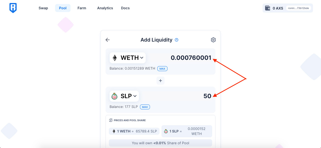 Enter the number of tokens you want to add liquidity for