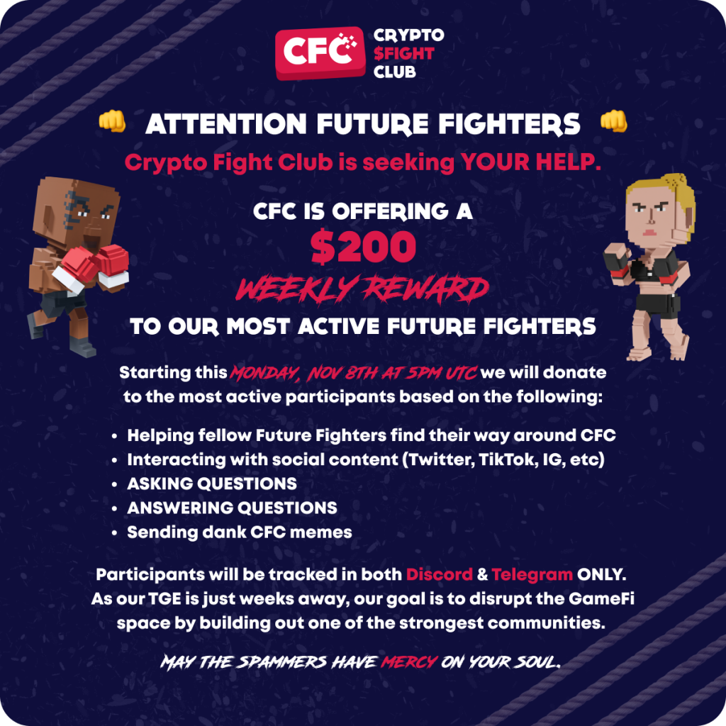 Crypto Fight Club (CFC) Announces Weekly Community Initiative Awards