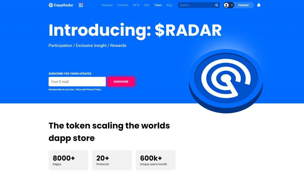 DappRadar launches RADAR .Token