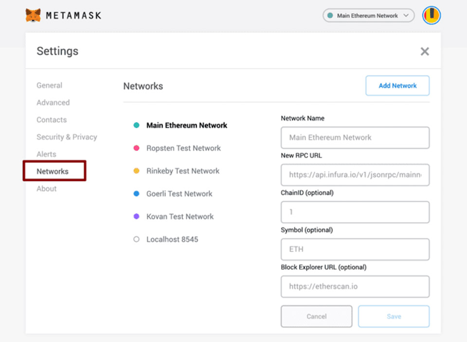 Find the Network menu