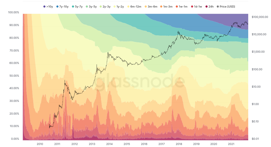 Bitcoin HODL wave chart.  Source: Glassnode