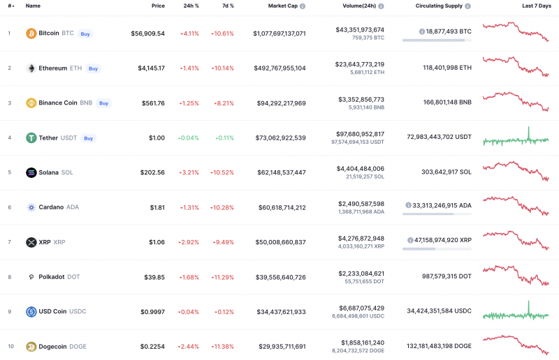 Top Coins According to CoinMarketCap