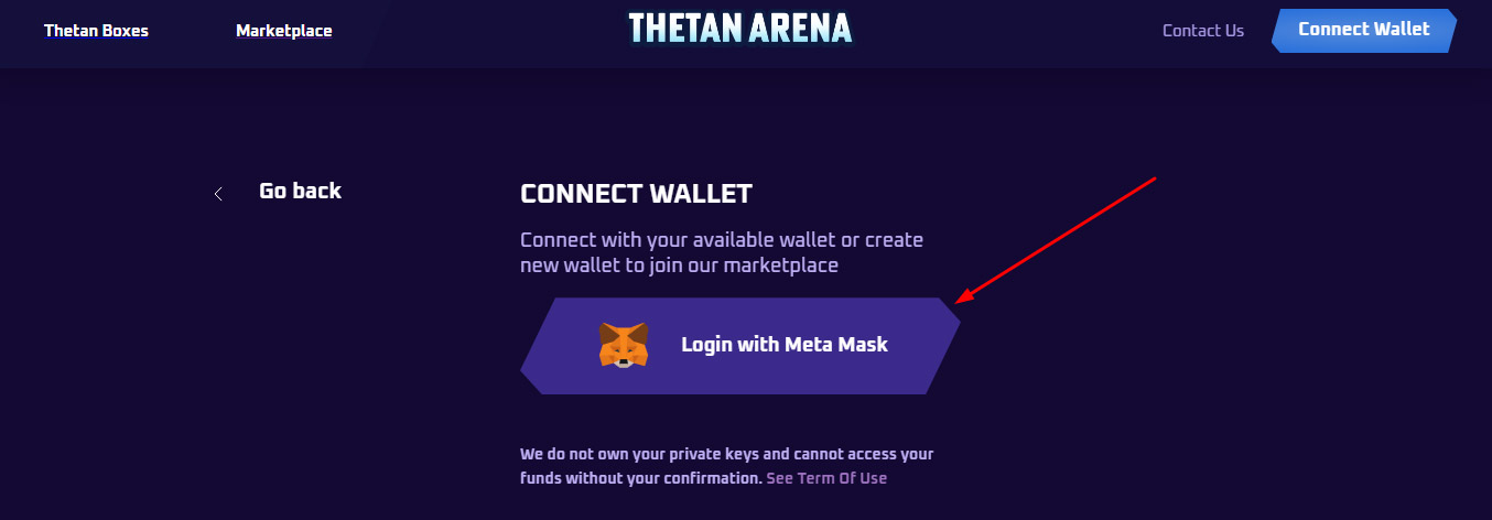 Choose to connect to the newly created Metamask wallet as above