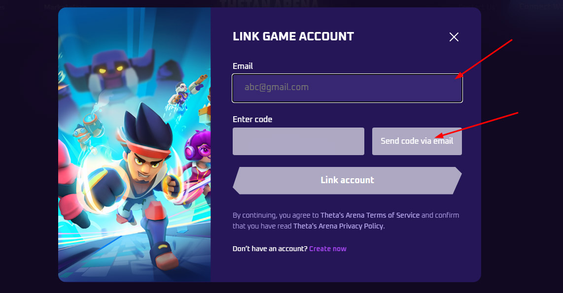 Enter your Thetan Arena game account email