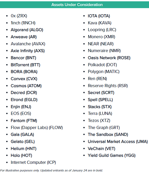 Altcoins that are on Grayscale's investment review list.  Source: grayscale