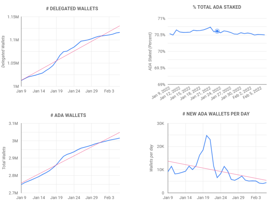 Portfolio statistics and ADA numbers bet.  Source: Cardano Blockchain Insights