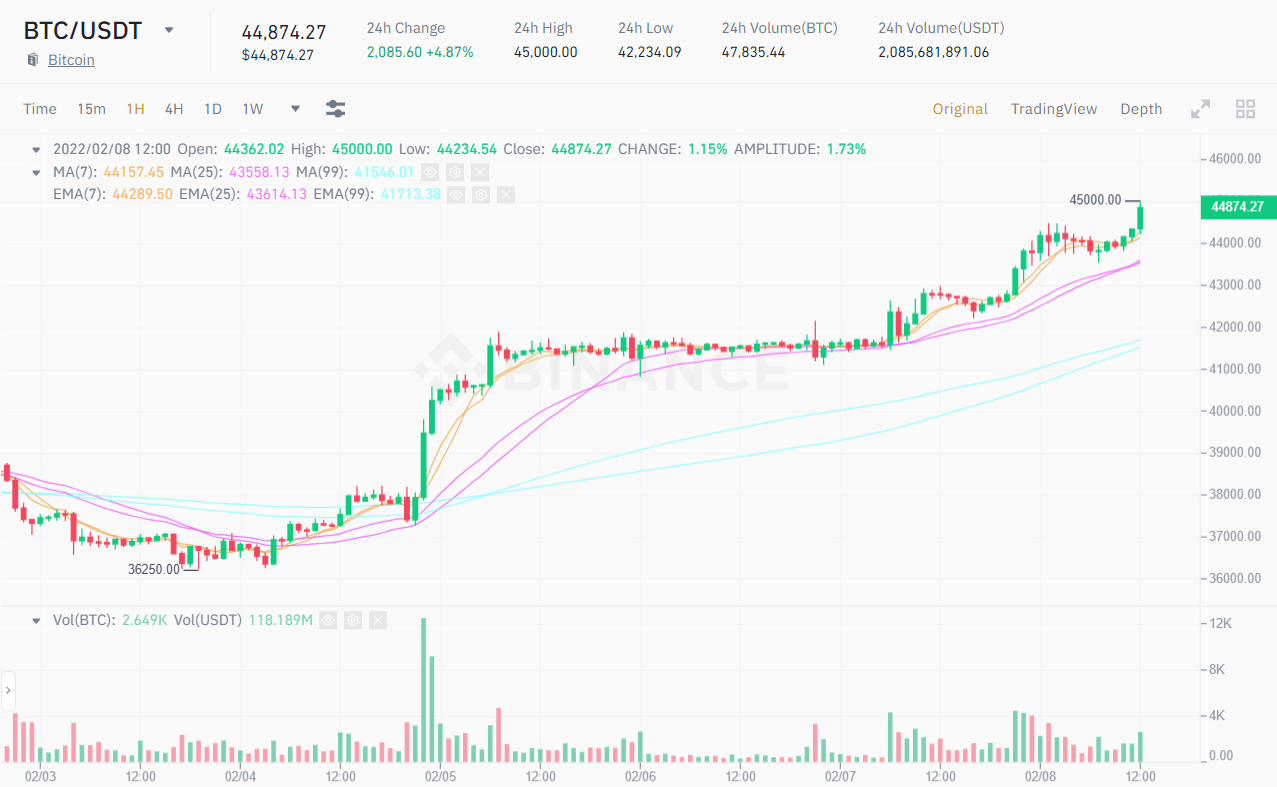 1H chart of the BTC / USDT price.  Source: Binance