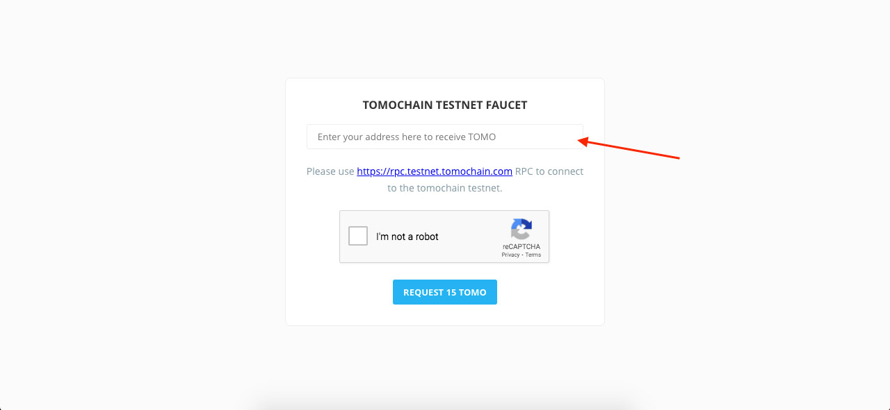 Copy the wallet address into the empty TomoChain Testnet box