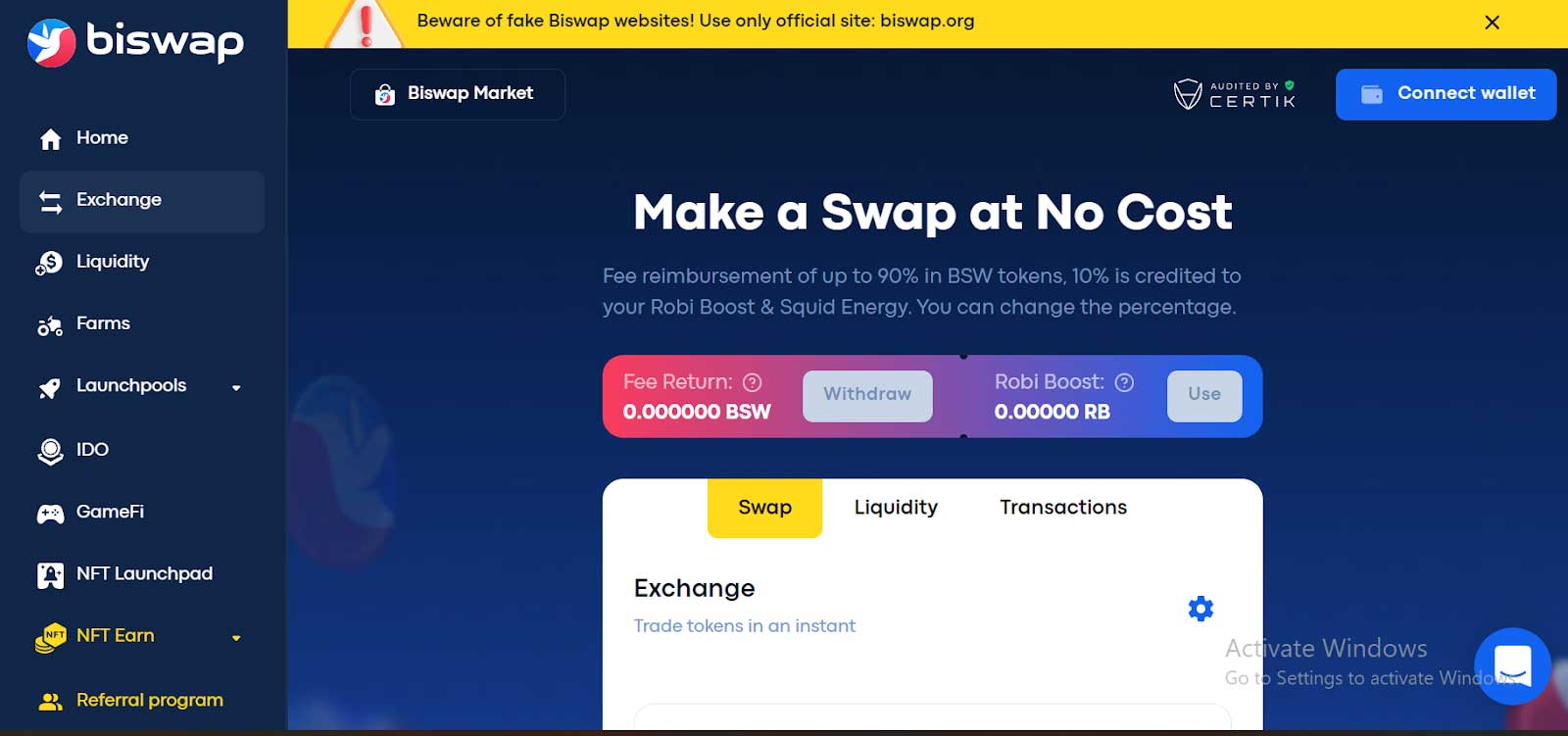 Reimbursement of transaction fees to Biswap users