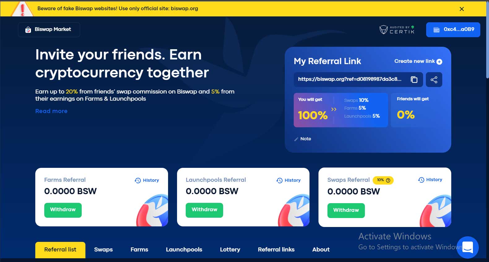 Many referral programs with great Biswap rewards