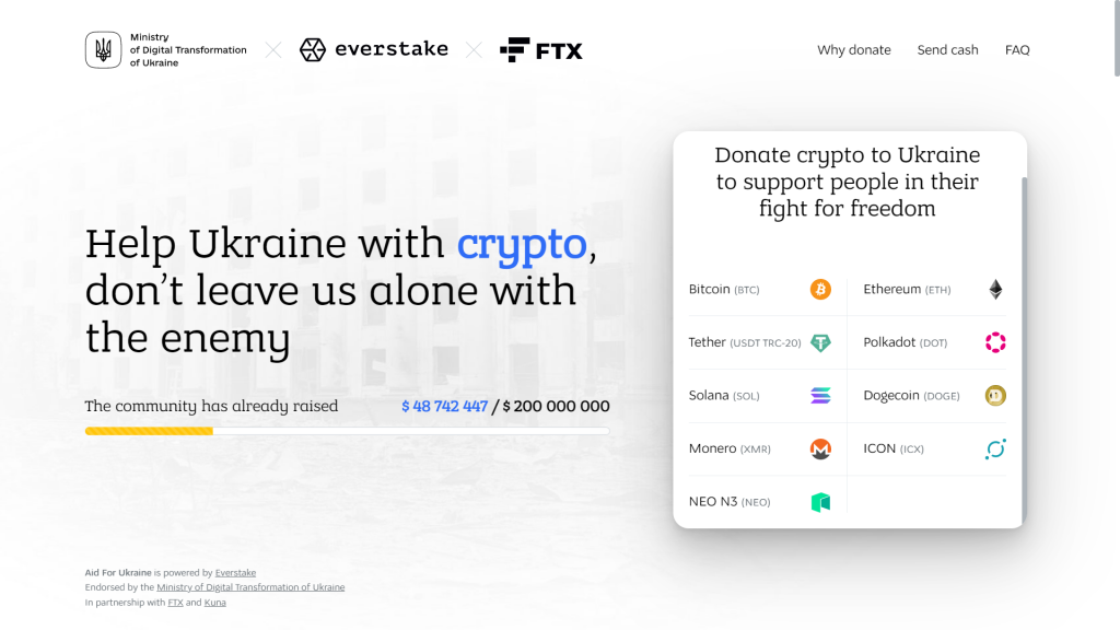 Ukraine has created an official cryptocurrency donation website