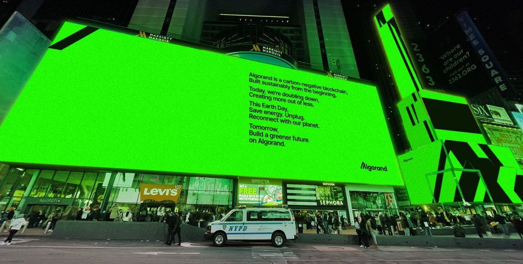 Algorand (ALGO) plans to lead the Earth Day campaign in Times Square