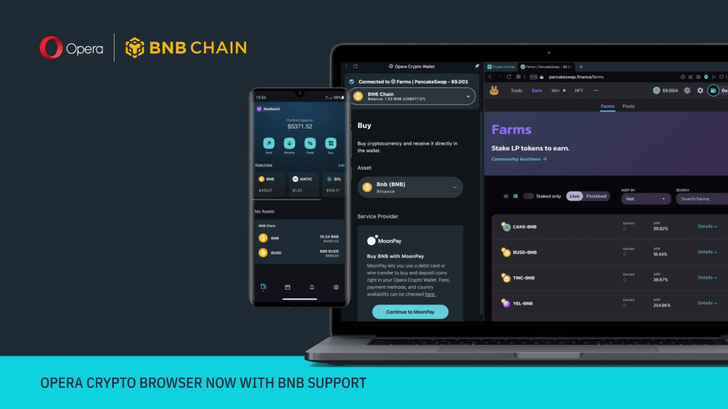 The Opera browser extension integrates with BNB Chain