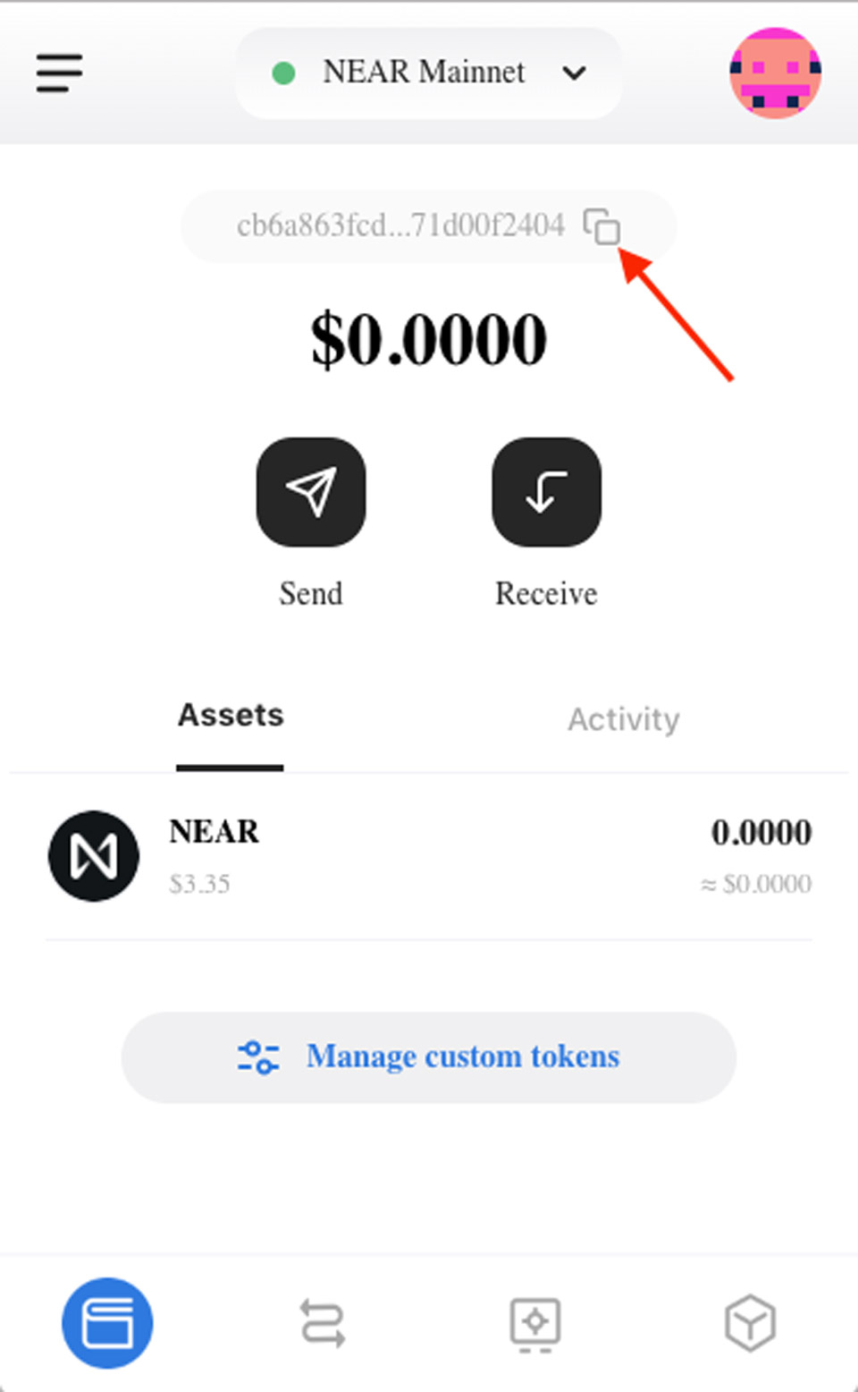 Get the wallet address to receive the token