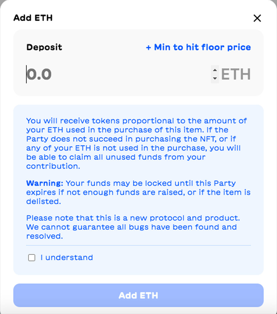 Then select Add ETH Partydao