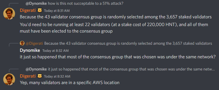 The Helium Community Moderator explains the AWS affected validator on Discord