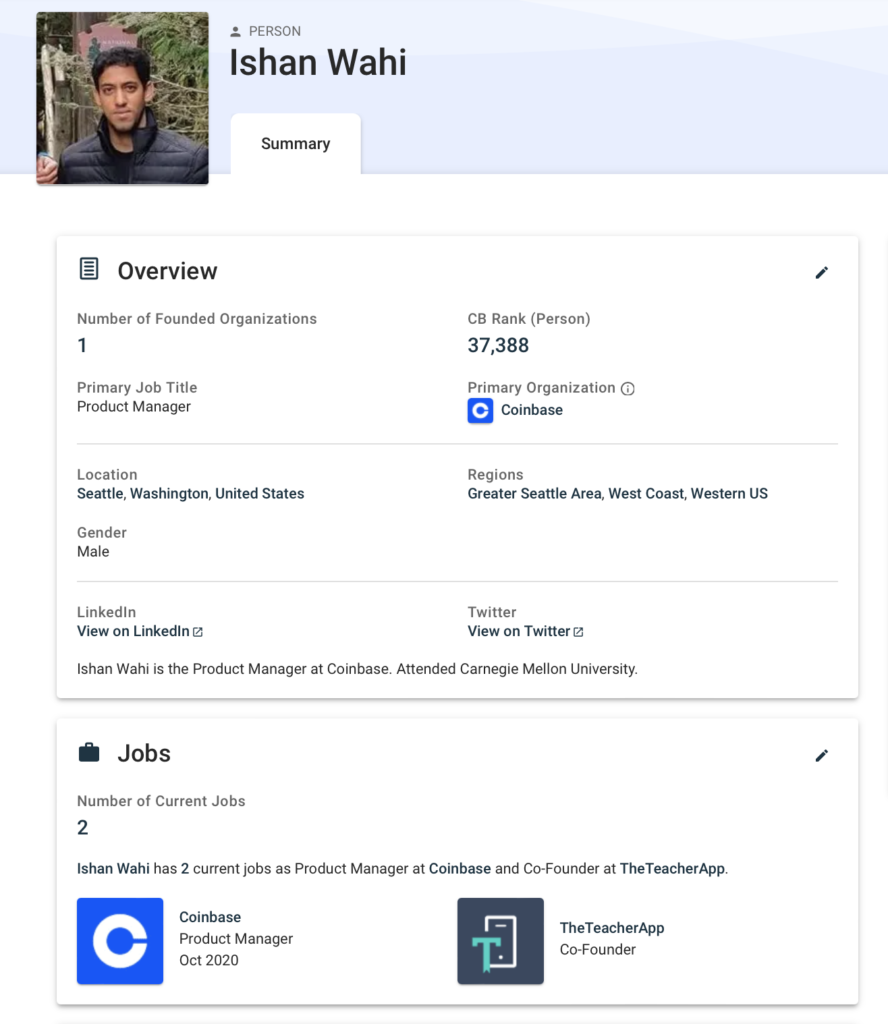 Ishan Wahi LinkedIn page