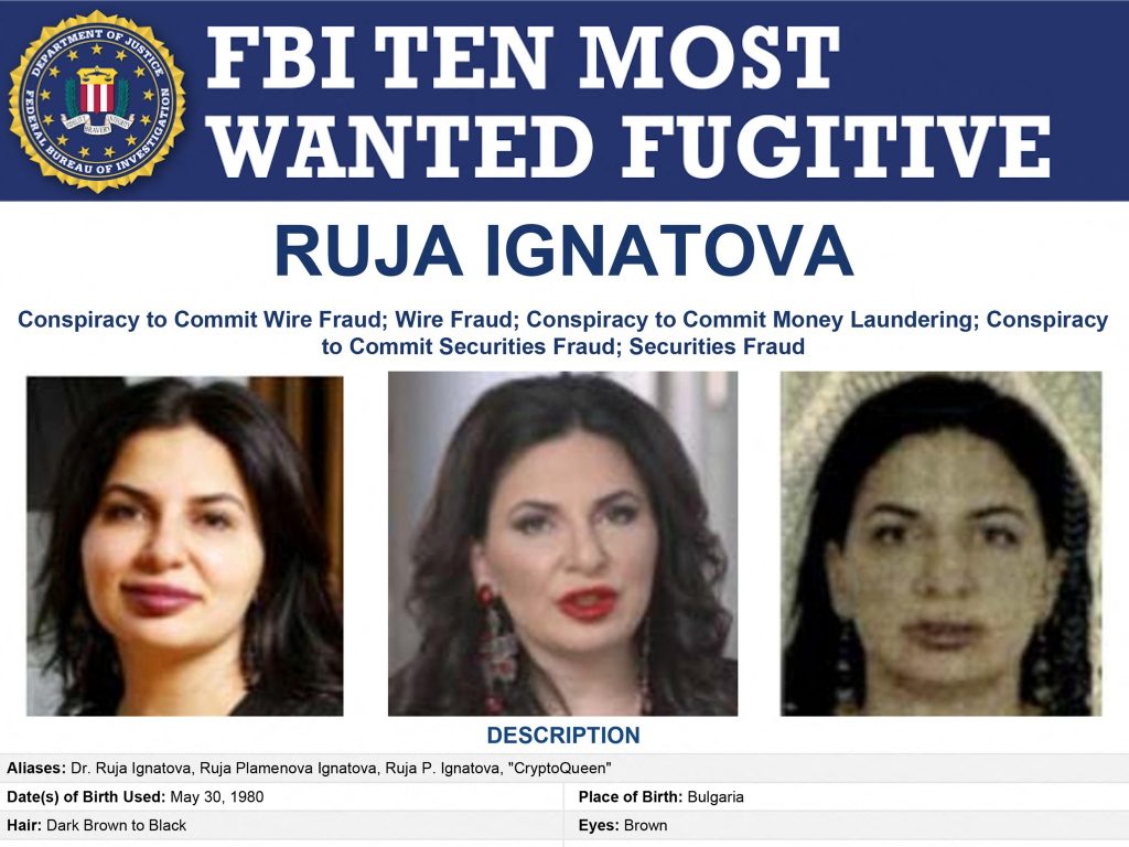 "Crypto Queen" has been "designated" by the FBI on the most wanted list