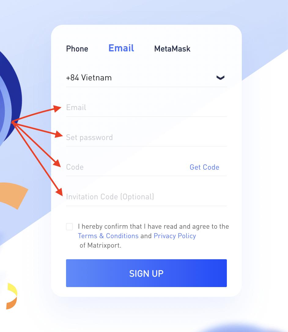 Step 3 Register an account on Matrixport