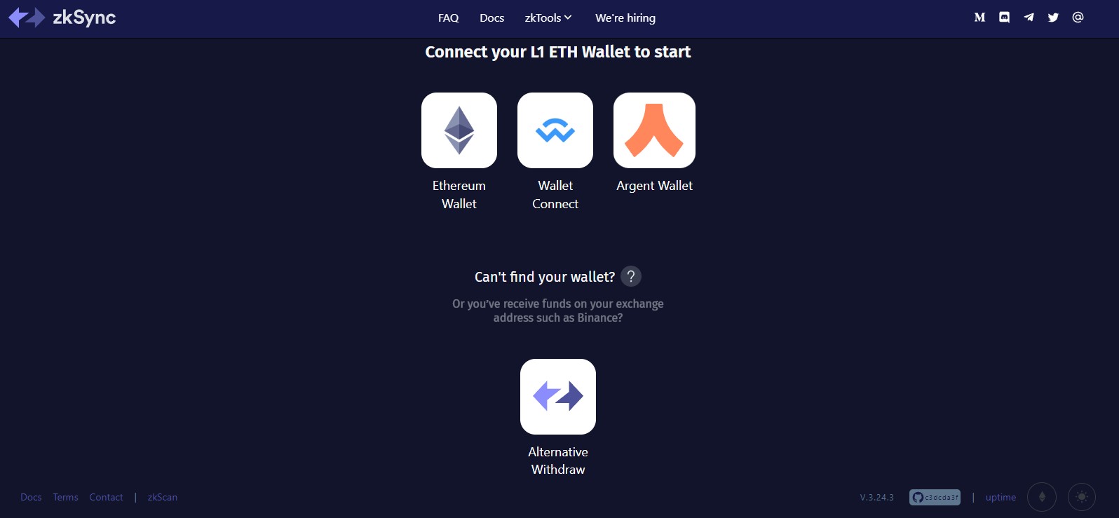 Access the zkSync wallet