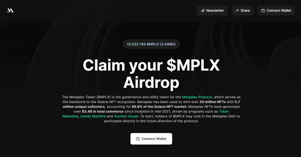 The price of the Metaplex token (MPLX) drops by 68% after the airdrop